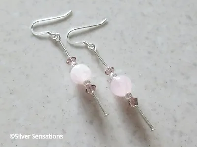 Baby Pink Rose Quartz Earrings With Swarovski Crystals & Sterling Silver • £14.75