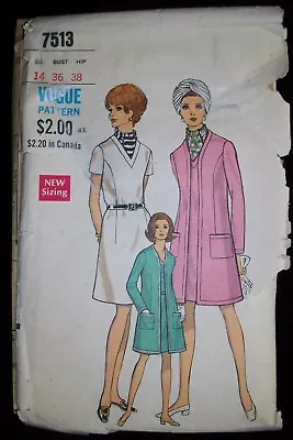 VOGUE Special Design Vintage 60s Sewing Pattern 7513 MOD Dress Coat Size 14 Cut • $4