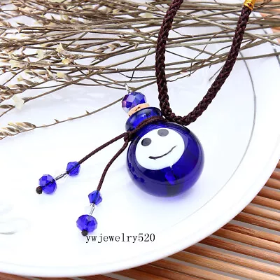 Murano Glass Small Blue Smile Oil Ashes Urn Bottle Cork Pendant Vial Necklace • $0.32