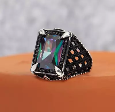 Turkish Handmade 925 Sterling Silver Mystic Topaz Stone Gift Mans Men's Ring 001 • $44