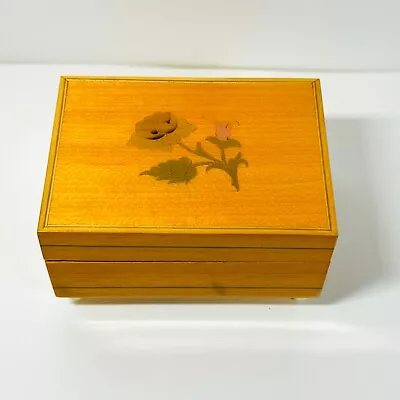 Vintage Small Wood Music Box RAINDROPS Made In West Germany Swiss Movement WORKS • $19.95