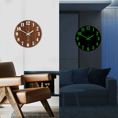 £10.99 • Buy 12  Wooden Luminous Wall Clock Glow In The Dark Night Light Silent QuartzClocks
