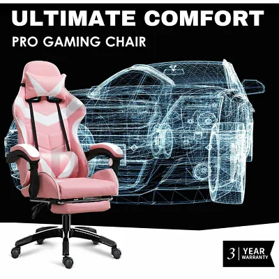 $143 • Buy Gaming Chair Office Seating Racing PU Leather Executive Racer Footrest Pink