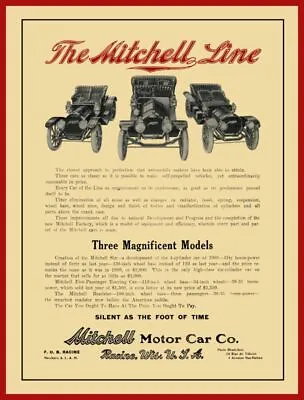 1910 Mitchell Motor Cars NEW Metal Sign: Silent As The Foot Of Time - Racine WI • $19.88