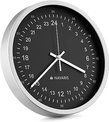 24 Hour Wall Clock 11.8 Inch Analog Military Time Clock Silent Movement Non Tick • $29.43