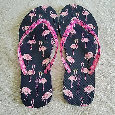 Vera Bradley Flamingo Flip Flops Size M 7/8 Navy Pink Beach Pool EUC • $12
