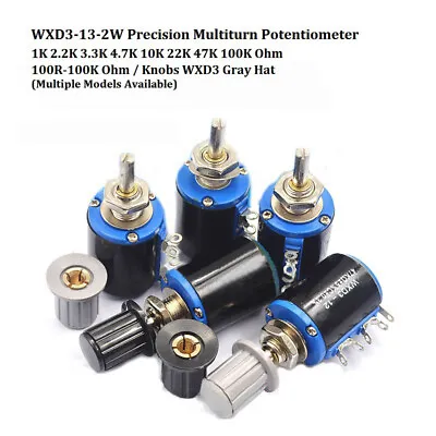 WXD3-13-2W Precision Multiturn Potentiometer 100R-100K Ohm / Knobs WXD3 Gray Hat • £2.60