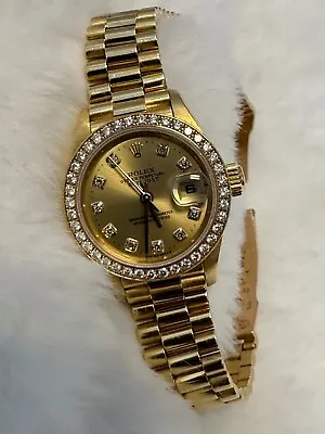 Rolex Ladies 18K Presidential Watch Champagne Diamond Dial Diamond Bezel 26 Mm • $9888