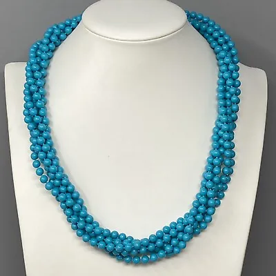 VTG Turquoise Color Bead Necklace Multistrand Plastic 6.0mm Gold Tone Ends 23  • $15.35