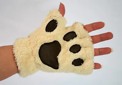 $9.99 • Buy Gloves Bear Cat Paw Faux Fur Winter Wear Cosplay, Beige, Warm, Costume Halloween