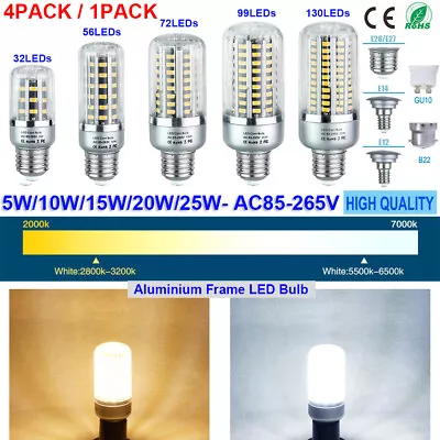 4Pack LED Bulb 25W 20W 15W 10W 5W Light 85-265V E27 E14 E12 B22 GU10 Lamps US • $8.09