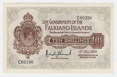 Falkland Islands 10 Shillings 1938 P4 A UNC King George Currency Note Rare Date • £577.22