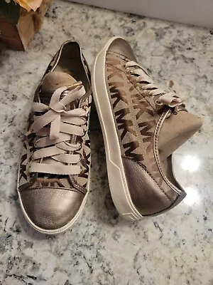 Michael Kors MK City Sneaker Signature Jacquard Gold Size 7M 40F1MCFS2Y • $29