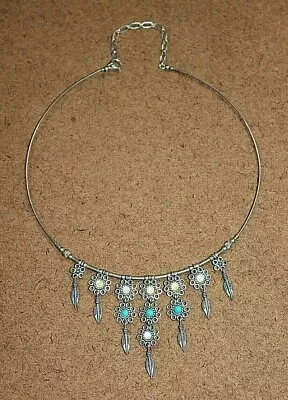 QT Quoc Sterling Silver MOP & Turquoise Flower Fringe Choker Necklace [070WEI] • $79.99