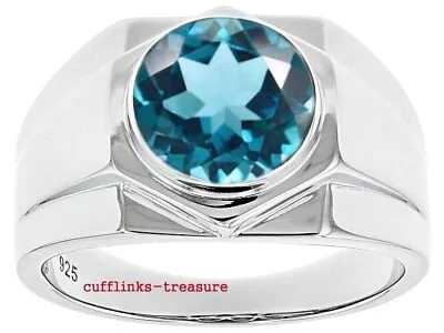 Natural Blue Topaz  Gemstone With 925 Sterling Silver Ring For Men's #7804 • $85.50