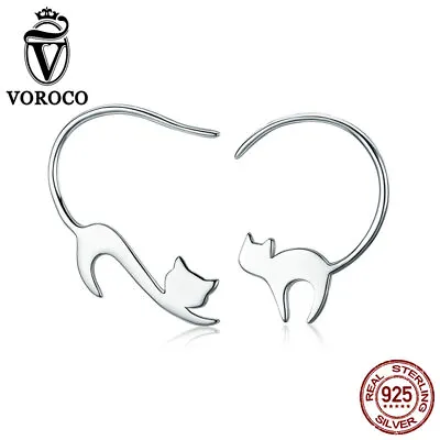 Voroco Long Tail Kitty Cat 925 Sterling Silver Ear Nail Stud Earrings Hook Women • $12.04