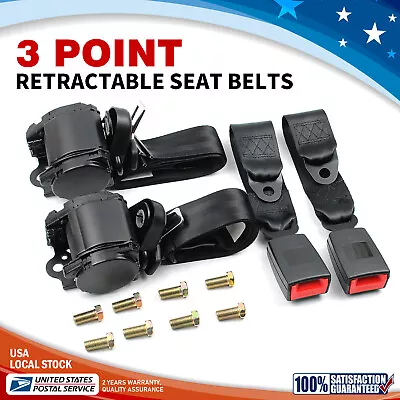 2 Retractable 3 Point Safety Seat Belt Straps Car Vehicle Adjustable Belt Kit • $41.88