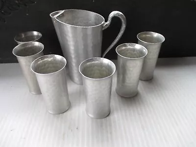 Vintage Hand Forged Everlast Metal Hammered Aluminum Pitcher & 6 Cups MCM • $39.99