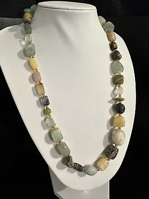 Mixed SemiPrecious Smooth Stone Necklace 12” Brown Beige Green  • $19.99