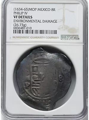 RARE 8 Reales Cob 1634-1665 Spanish Colonial Silver Coin Mexico P Assayer NGC VF • $399.99