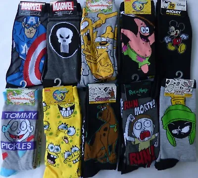 Crazy Novelty Mens Crew Socks 2 PACK Disney Nickelodeon Star Wars Muppets & MORE • $6.99