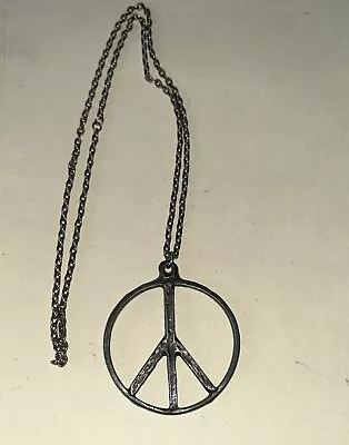 VTG PEACE SIGN METAL NECKLACE PENDANT 1960s 1970s 1.75” HIPPIE CHIC • $24.99