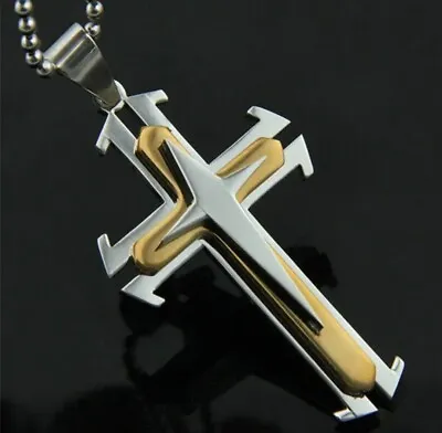 Mens Stainless Steel Jesus Christ Religion Crucifix Cross Pendant Necklace • £6.89