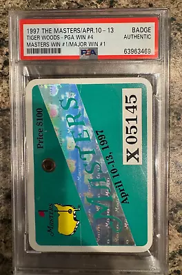 1997 Used Masters Golf Badge~collectors Item~lowest Price~tiger Woods Psa • $449