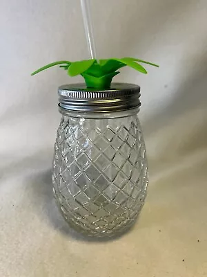 Pineapple Shaped Glass Cocktail Drinking Mason Jar Tumbler W/ Straw • $7.50