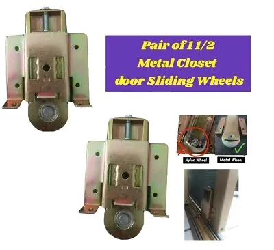2 REPLACEMENT CLOSET SLIDING DOOR METAL WHEEL Door Wheels Roller 1 1/2 IN. AR62S • $36.99
