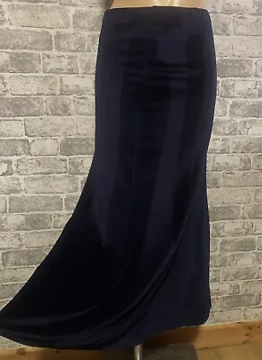 Navy Ribbed Velvet Maxi Full Length Fishtail Godet Style Casual Skirt Size 10-20 • £8