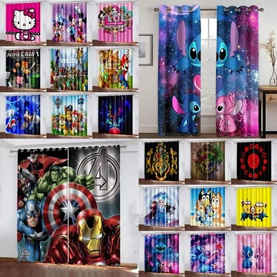 3D Print Cartoon Curtains Fabric Pair Curtain Ring Top Eyelet Window Bedroom • $48.99