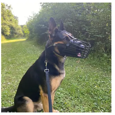 New Strong Metal  Wire Rubber Covered Basket Dog Muzzle German Shepherd • £27.99