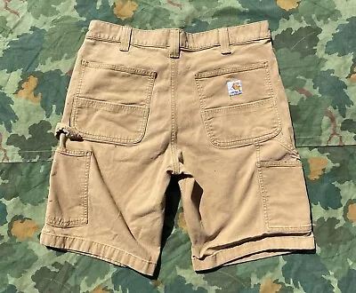 Carhartt Shorts Mens 34 Brown Carpenter Chino Relaxed Fit Distressed Painters • $26.99