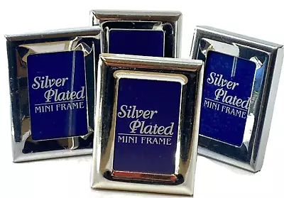 Set Of 4 NEW Mini PHOTO FRAMES SILVER Plated Metal 2  X 1.5   Well Made & Shiny • $17.99