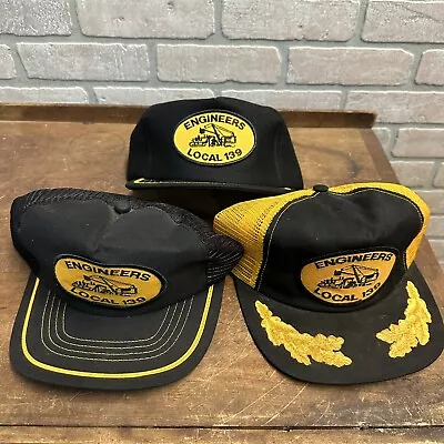 (3) VINTAGE Engineers Local 139 Snap Back Hat Cap Black Yellow • $9.99