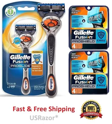  9 Gillette Fusion 5 Proshield Chill Razor Blades 8 Cartridges Proglide Flexball • $36.99