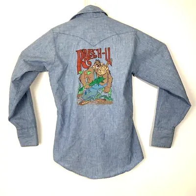 VTG Big Smith Men's 60s 70s Chambray Pearl Snap Custom Art Western Shirt Sz 36 • $48