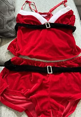 Santa Costume Velvet Crop Top Shorts Faux Fur Trim Buckle Mrs Claus 9172 • $15