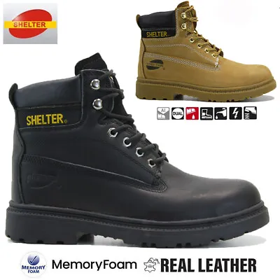 Mens Leather Safety Steel Toe Cap Wide Fit Walking Work Ankle Boots Shoes Size • £19.95