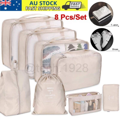 $20.43 • Buy 8Pcs Packing Cubes Travel Pouches Luggage Organiser Clothes Suitcase Storage Bag