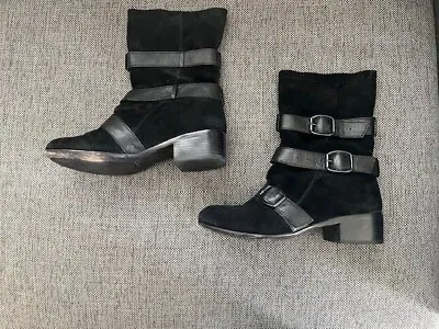 Black Suede Ankle Boots With Buckles - Modern Vintage Brand • $25