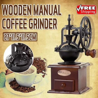 Wooden Manual Coffee Grinder Hand Cast Iron Retro Handmade Coffee Mill Grinders • $37.99