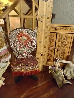 Tudor Gothic Dollhouse 1:12 Chair Wooden Real Gold Bullion Antique Miniature • $60