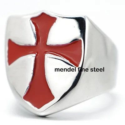 MENDEL Mens Gold Plated Christian Knights Templar Cross Shield Ring Size 7-15 • $12.99