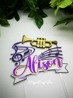 £8.99 • Buy Trompette Music Notes 3D Glitter Personalised Cake Topper