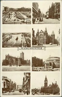 Manchester 8 Views Cathedral Ship Canal Oxford Road Valentines Phototype H8409 • £4.10