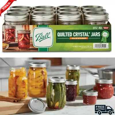 Regular Mouth 8oz Half Pint Quilted Mason Jars With Lids & Bands 12 Count New • $17.80