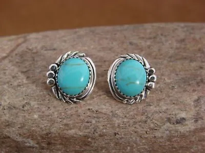 Native American Navajo Sterling Silver Turquoise Post Earrings By Delores Cadman • $35.99