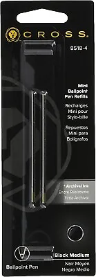 Cross Mini Ballpoint Refills Black Med Pt  2 New In Pack 8518-4 For Tech3 & 4 • $9.95